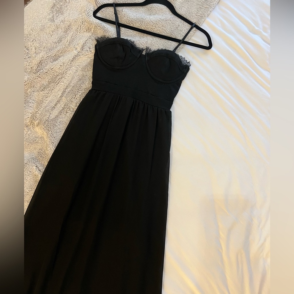 Black Lace Trim Strapless Dress